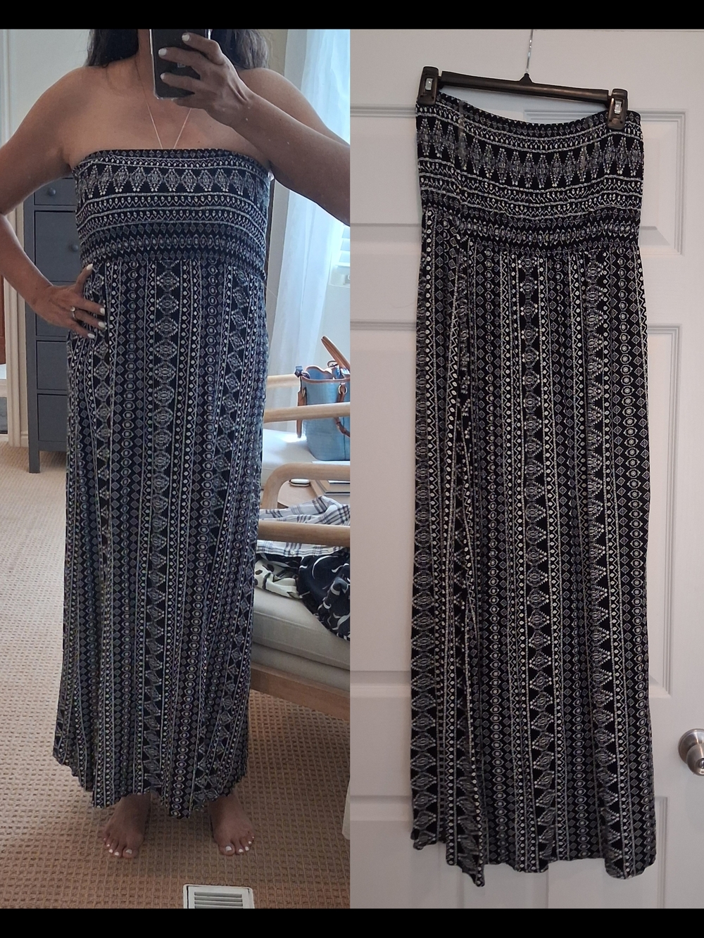 Timing Black & White Maxi Tube Top Summer Dress  Size Small